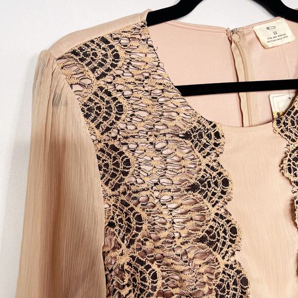 New Urban Outfitters Pins and Needles 12 Cream Black Lace Trim Long Sleeve Dress - Picture 6 of 12